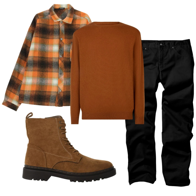 Outfit uomo - Total look #2331474. Stile Casual per Tutti i giorni. Abbinamento con pantaloni, anfibi, camicie, maglieria.