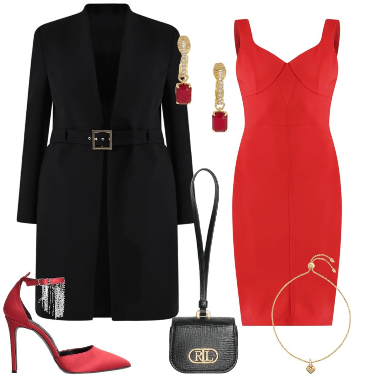 Outfit donna - Total look #2331488. Stile Sexy per Serata fuori. Abbinamento con décolleté, trench, vestiti a tubino, orecchini, braccialetti, pochette.