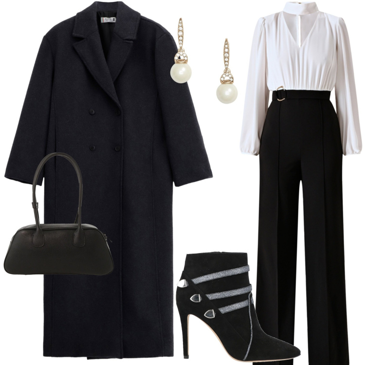 Outfit donna - Tessuti morbidi. Stile Chic per Serata fuori. Abbinamento con stivaletti, borse a mano, tute, cappotti, orecchini.