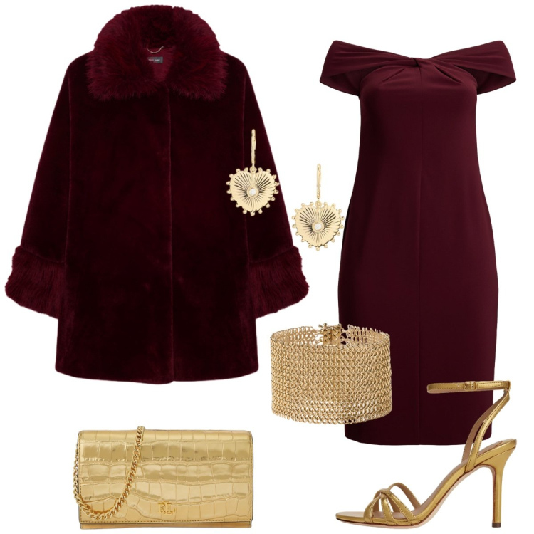 Outfit donna - Total look #2331499. Stile Chic per Serata fuori. Abbinamento con vestiti, borse a tracolla, braccialetti, orecchini, sandali in pelle, cappotti.