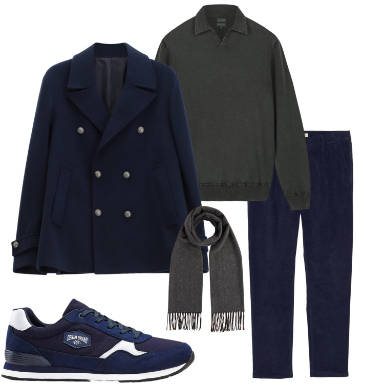 Outfit uomo - Casual raffinato. Stile Casual per Ufficio. Abbinamento con sneakers, pantaloni, cappotti, sciarpe, maglieria.