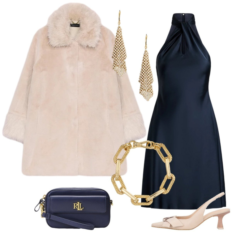 Outfit donna - Total look #2331502. Stile Chic per Serata fuori. Abbinamento con décolleté, braccialetti, orecchini, pochette, vestiti, cappotti.