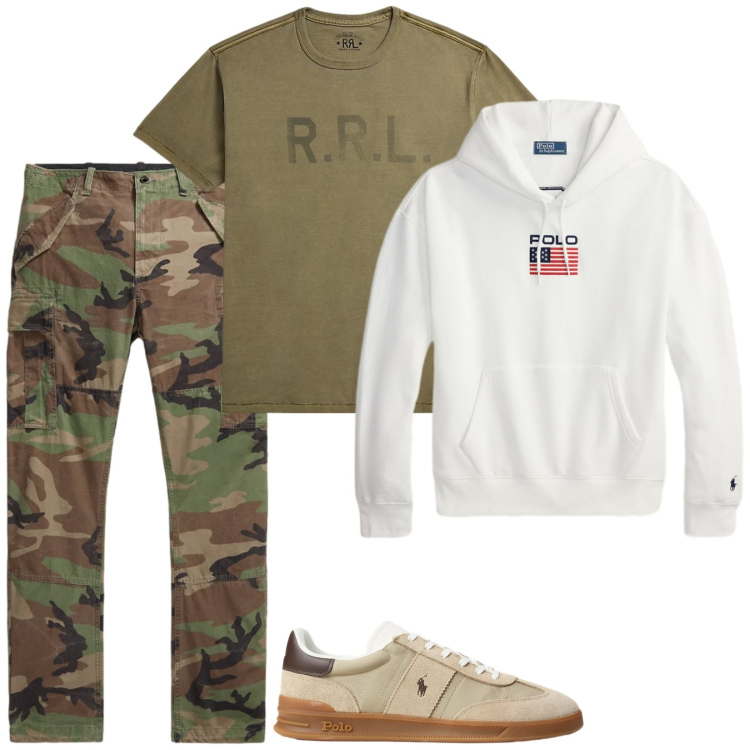 Outfit uomo - Pants camouflage. Stile Casual per Tutti i giorni. Abbinamento con t-shirt, felpe con cappuccio, pantaloni cargo, sneakers.