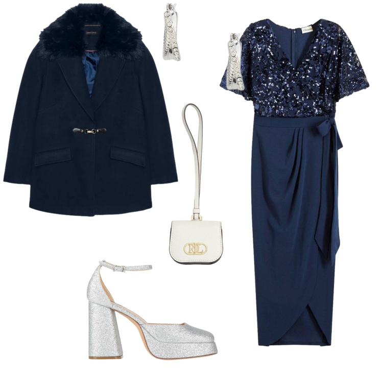 Outfit donna - Chic serata evento speciale. Stile Chic per Serata fuori. Abbinamento con vestiti lunghi, décolleté, orecchini, pochette, cappotti.