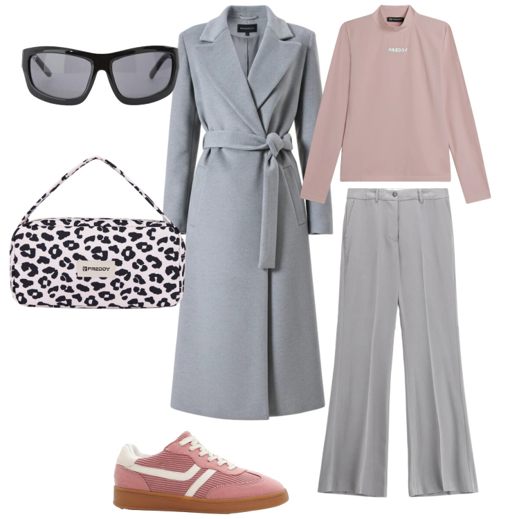 Outfit donna - Total look #2331539. Stile Bon Ton Abbinamento con sneakers, occhiali da sole, cappotti, pantaloni, maglieria, borse a spalla.