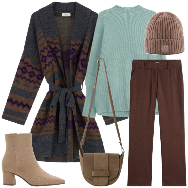 Outfit donna - Total look #2331561. Stile Casual per Tutti i giorni. Abbinamento con stivaletti, pantaloni, maglieria, borse a tracolla, cappotti, berretti.