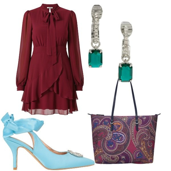 Outfit donna - San Valentino. Stile Romantica per Serata fuori. Abbinamento con décolleté, vestiti corti, borse tote, orecchini.