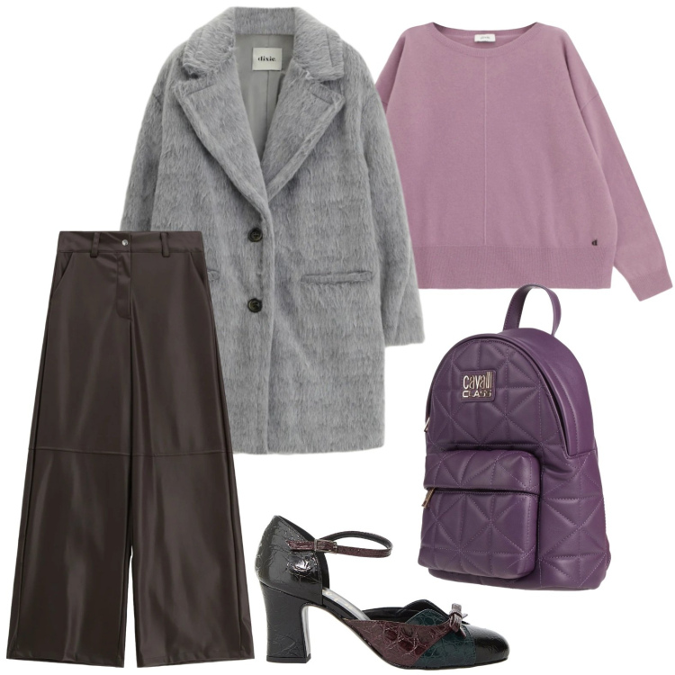 Outfit donna - Il cappotto classico. Stile Minimal per Ufficio. Abbinamento con zaini, décolleté, pantaloni a palazzo, maglieria, cappotti.