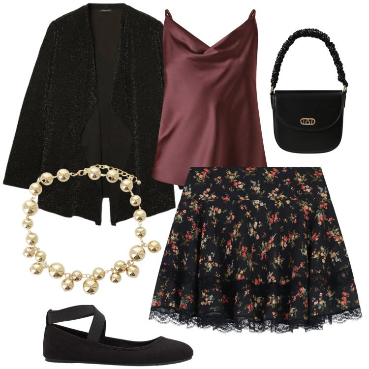 Outfit donna - Piccoli fiori bon ton. Stile Bon Ton per Tutti i giorni. Abbinamento con ballerine, collane, minigonne, canottiere, borse a mano, cardigans.