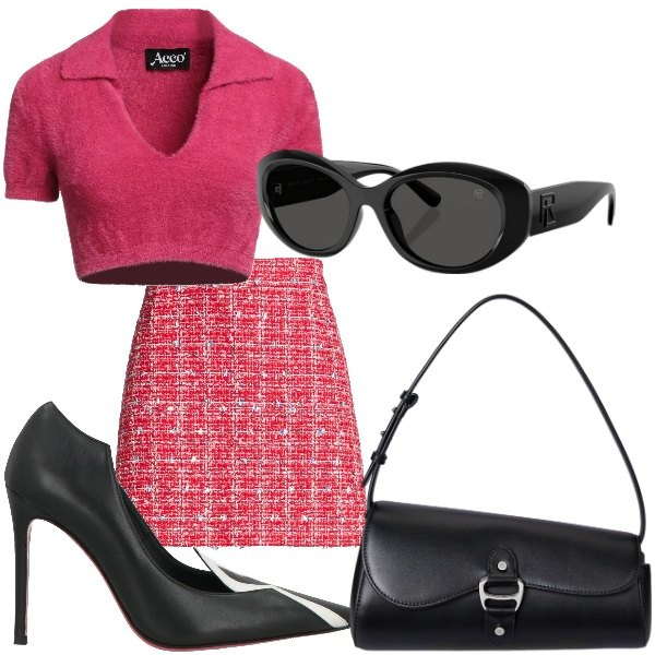 Outfit donna - Love Fashion. Stile Glamour per Tutti i giorni. Abbinamento con minigonne, décolleté, pullovers, occhiali da sole, borse a spalla.