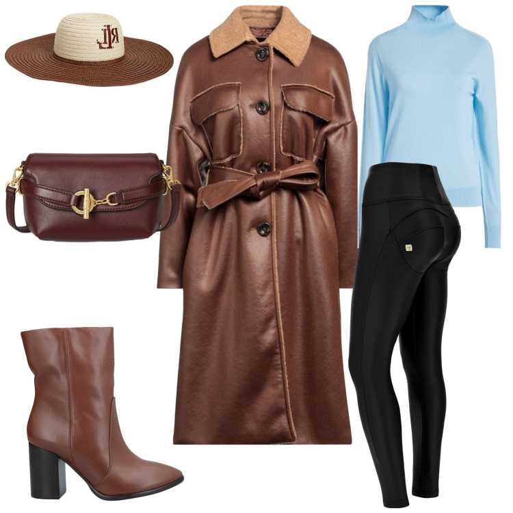 Outfit donna - Total look #2331622. Stile Casual per Tutti i giorni. Abbinamento con cappotti, maglieria, stivaletti, pantaloni skinny, cappelli, borse a tracolla.