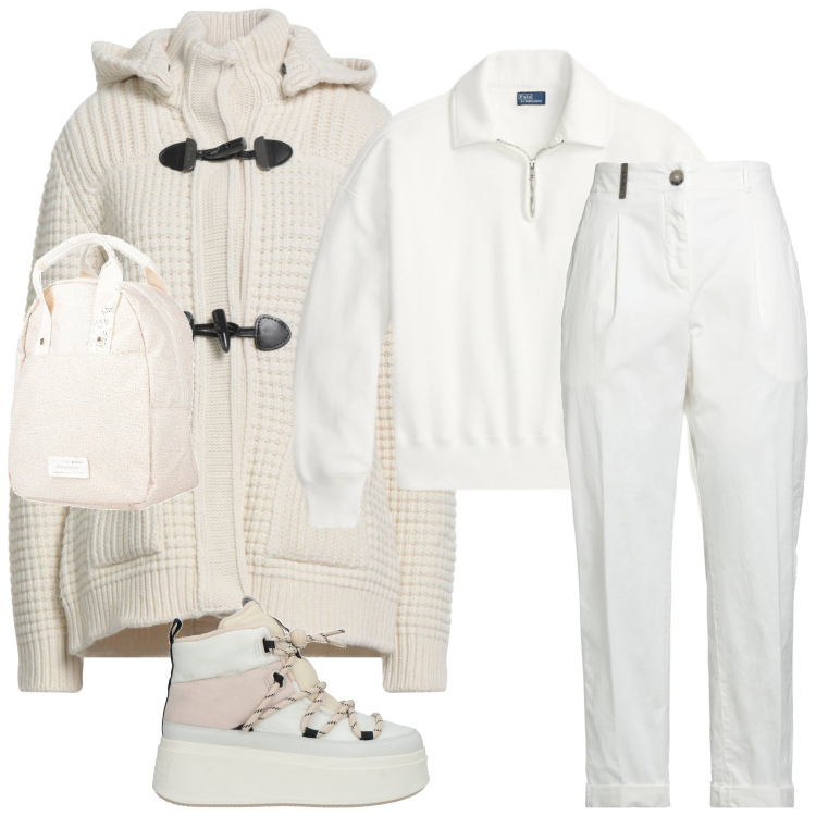 Outfit donna - Total look #2331631. Stile Bon Ton Abbinamento con zaini, montgomery, pantaloni, stivaletti, pullovers.