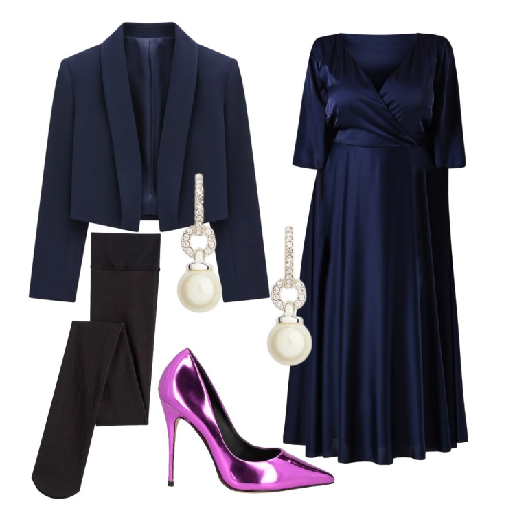 Outfit donna - Favolosa. Stile Chic per Serata fuori. Abbinamento con collant, décolleté, bolero, vestiti, orecchini.
