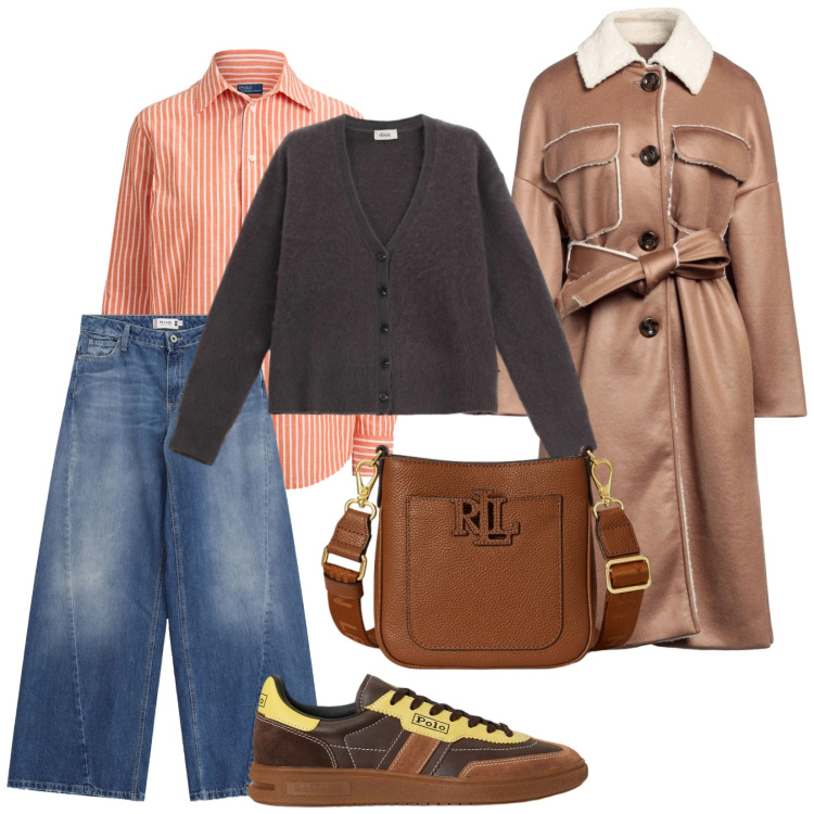 Outfit donna - Febbraio Freddo. per Tutti i giorni. Abbinamento con cappotti, cardigans, jeans, sneakers, camicie, borse a tracolla.