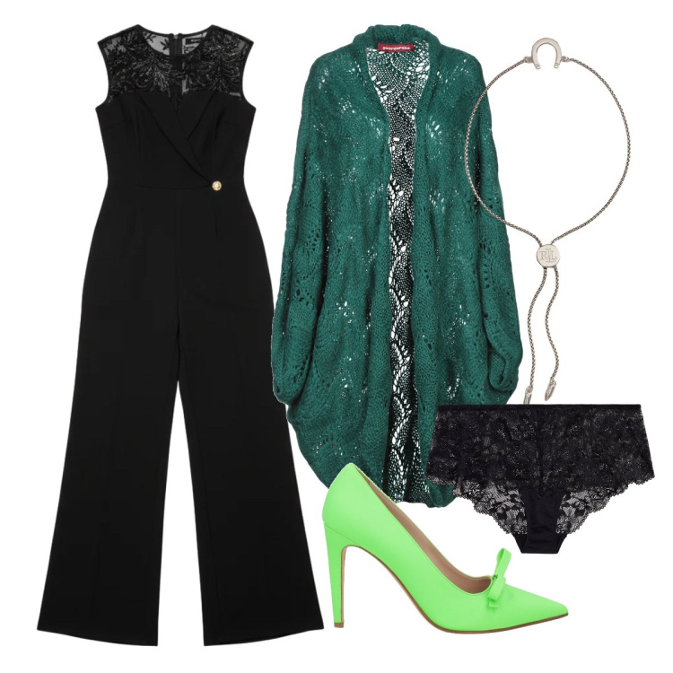 Outfit donna - Tacchi vertiginosi curvy. Stile Sexy per Serata fuori. Abbinamento con cardigans, décolleté, tute, braccialetti con ciondoli, culotte.