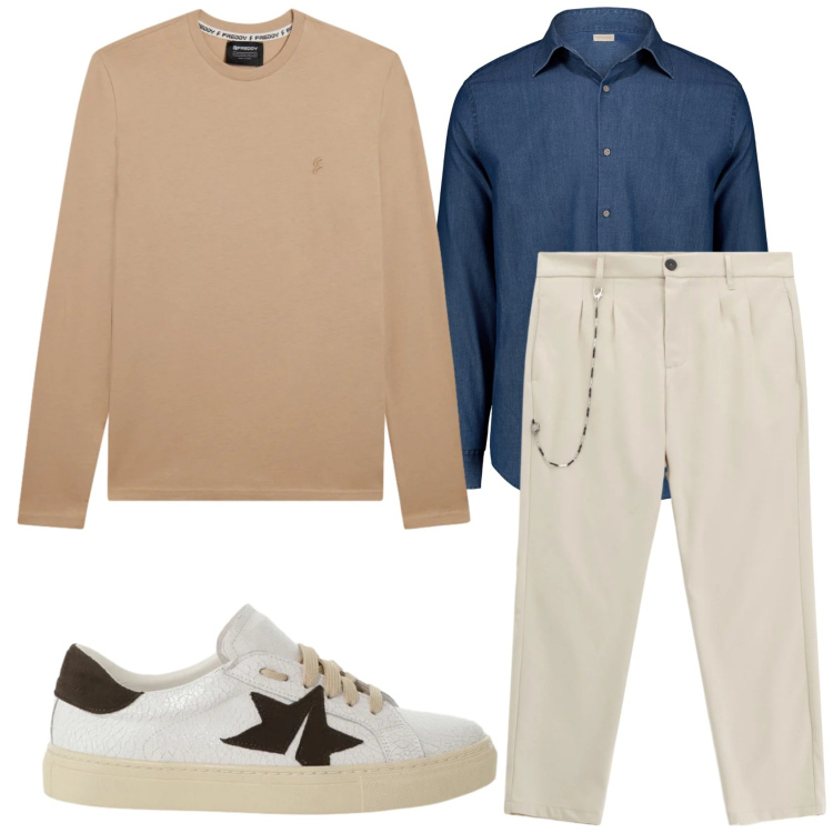 Outfit uomo - Total look #2331694. Stile Trendy per Tutti i giorni. Abbinamento con pantaloni, sneakers, t-shirt, camicie.