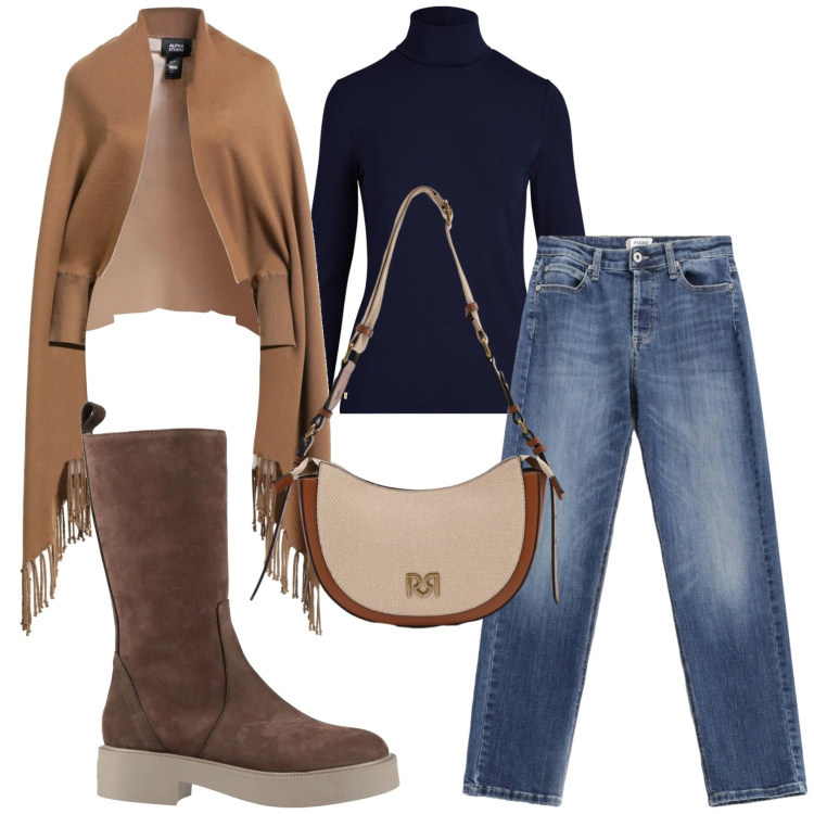 Outfit donna - Total look #2331695. Stile Trendy per Tutti i giorni. Abbinamento con cappe, stivali, borse a tracolla, jeans, vestiti.