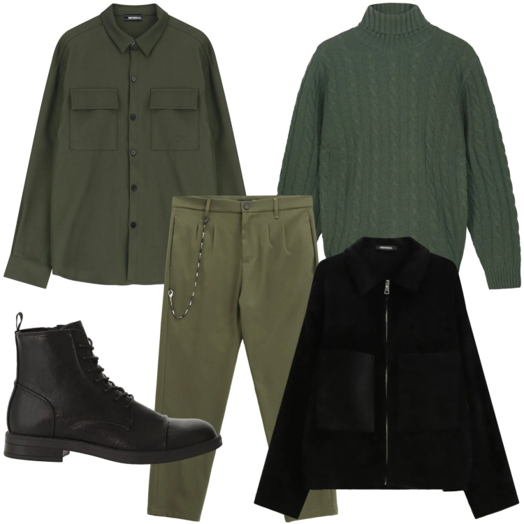 Outfit uomo - Look rilassato. Stile Urban per Tutti i giorni. Abbinamento con camicie, anfibi, pantaloni, cappotti, maglieria.