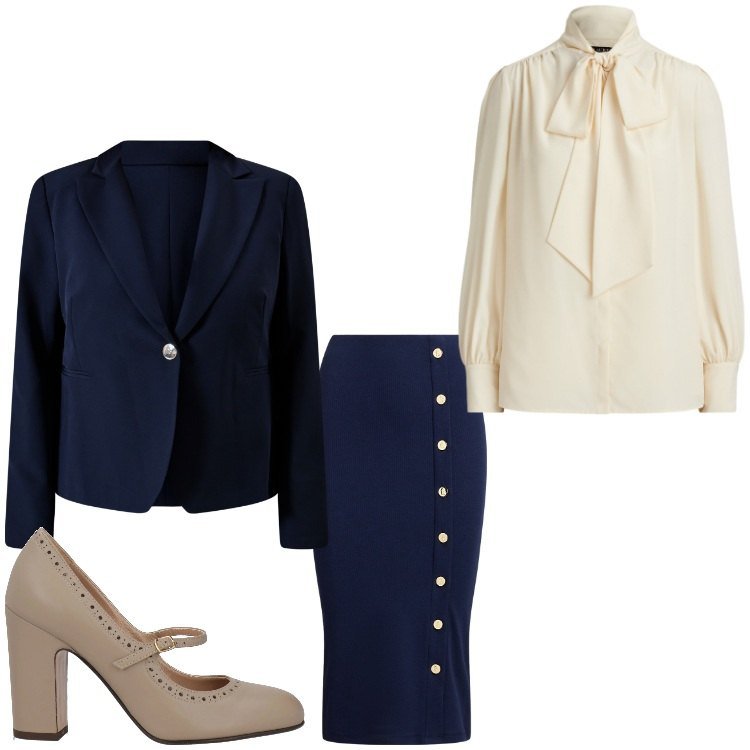 Outfit donna - Superclassico. Stile Chic per Serata fuori. Abbinamento con décolleté, blazer, gonne, camicie.