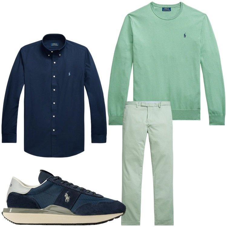 Outfit uomo - Voglia di primavera. Stile Casual per Tutti i giorni. Abbinamento con camicie, pantaloni, sneakers, maglieria.