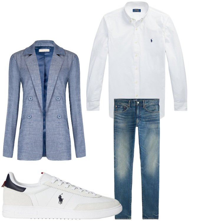 Outfit uomo - Ufficio casual. Stile Casual per Ufficio. Abbinamento con blazer, jeans, sneakers, camicie.