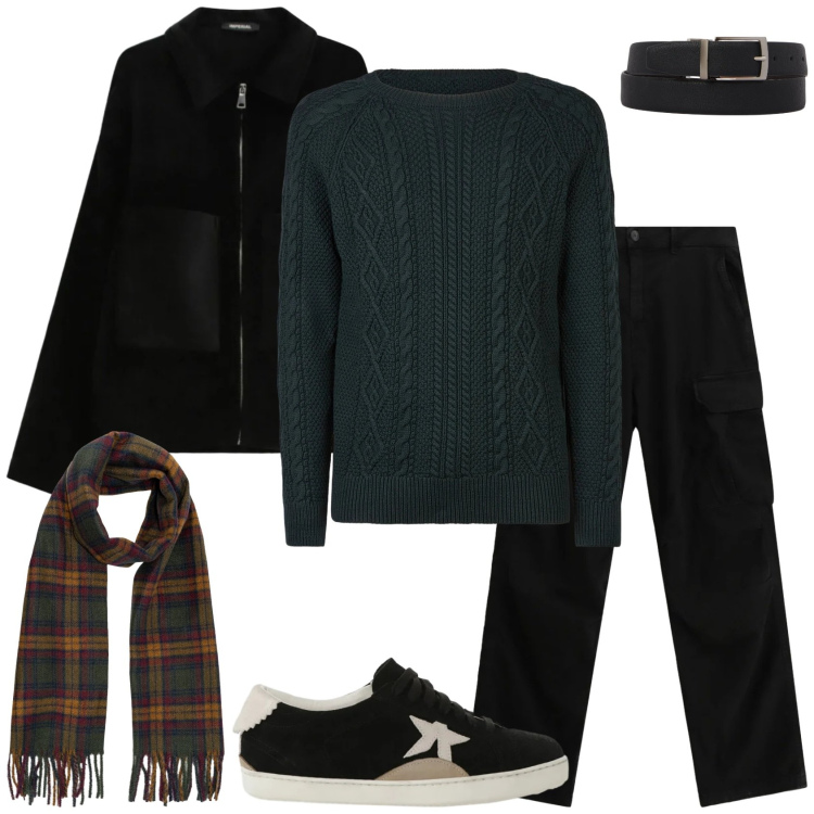 Outfit uomo - Un maglione morbido. Stile Casual per Tutti i giorni. Abbinamento con sneakers, pantaloni cargo, cappotti, maglieria, cinture, sciarpe.