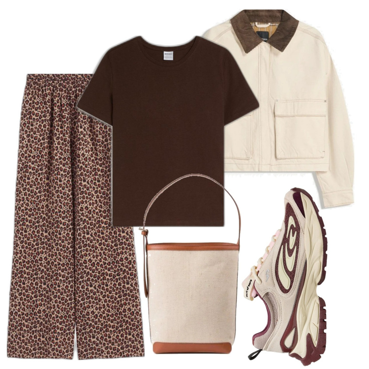 Outfit mujer - Urban style. Estilo Urban para Todos los días. Combinación con bolsos saco, pantalones palazzo, blazers, camiseta, sneakers.