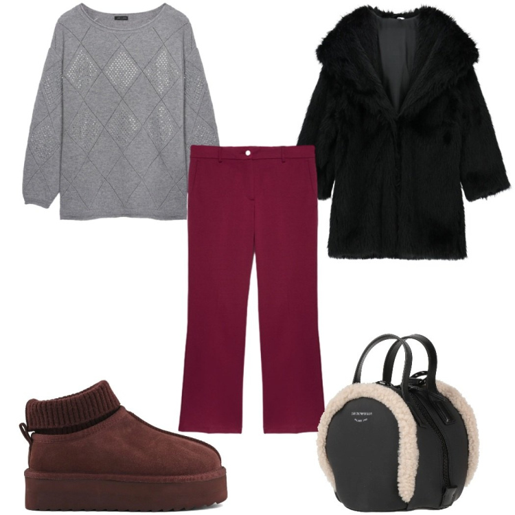 Outfit donna - Total look #2331733. Stile Trendy per Tutti i giorni. Abbinamento con zaini, cappotti, maglieria, pantaloni, sabot.