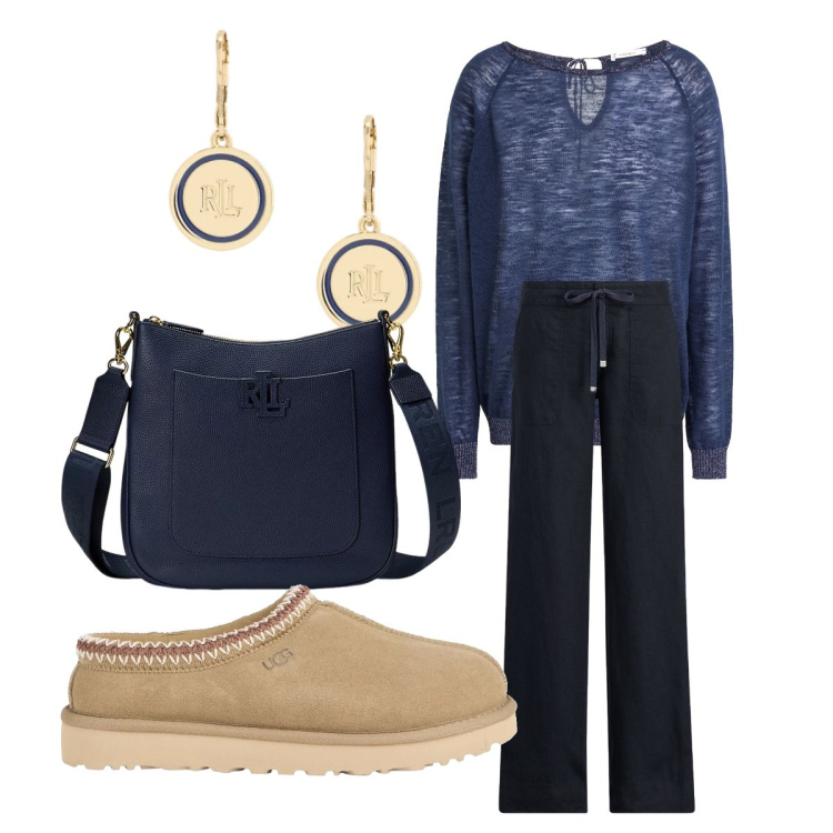 Outfit donna - Discreta ma funzionale. Stile Minimal per Tutti i giorni. Abbinamento con pullovers, stivaletti, pantaloni, borse a tracolla, orecchini.