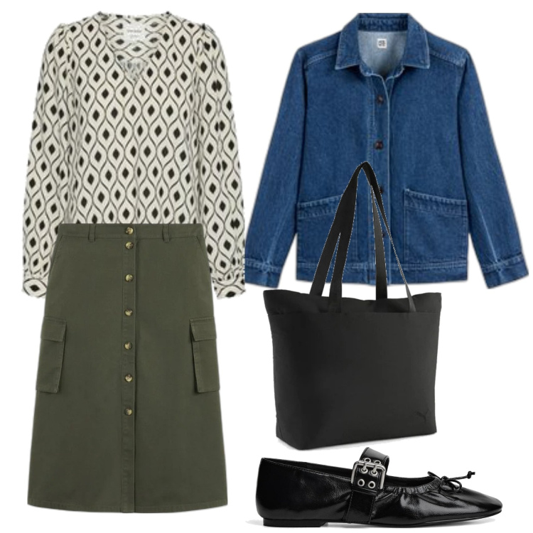 Outfit mujer - Basic look. Estilo Bon Ton para Todos los días. Combinación con blusas, bolso tote, bailarinas, blazers, minifaldas.