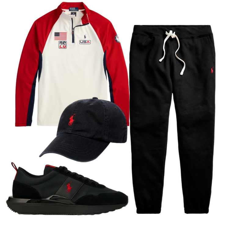 Outfit uomo - Total look #2331761. Stile Casual per Sport. Abbinamento con cappelli, pantaloni, sneakers, pullovers.