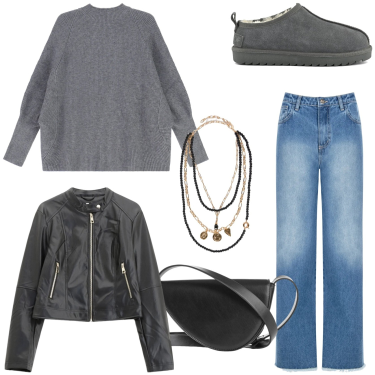 Outfit donna - Cozy boots in ufficio. Stile Urban per Ufficio. Abbinamento con borse a tracolla, giacche, maglieria, jeans dritti, sabot, collane.