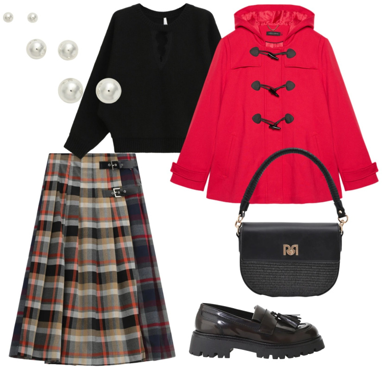 Outfit donna - English style. per Tutti i giorni. Abbinamento con maglieria, gonne lunghe, mocassini, borse a spalla, orecchini, blazer.