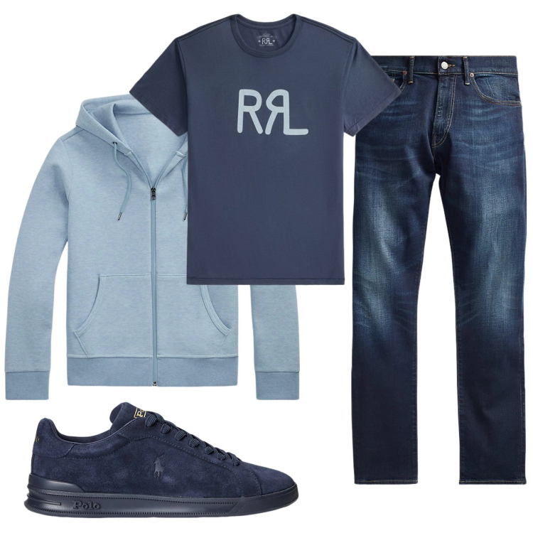 Outfit uomo - Total look #2331801. Stile Casual per Tutti i giorni. Abbinamento con t-shirt, sneakers, jeans, felpe.