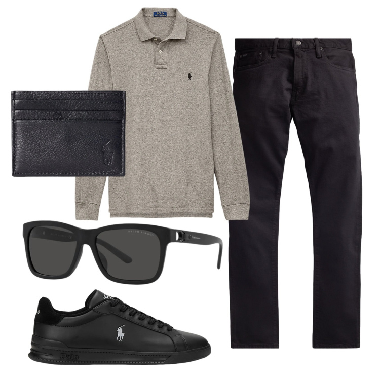 Outfit uomo - Total look #2331815. Stile Casual per Ufficio. Abbinamento con portafogli, sneakers, jeans, occhiali da sole, polo.