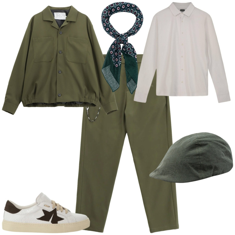 Outfit uomo - Trendy ufficio week end. Stile Trendy per Ufficio. Abbinamento con cappotti, sneakers, pantaloni, cappelli con visiera, polo, sciarpe e foulard.