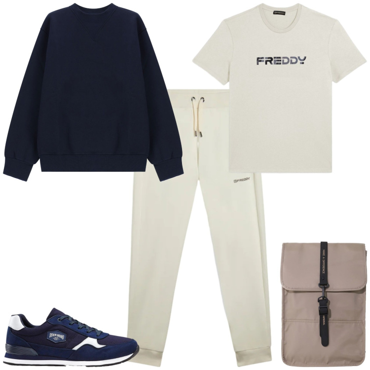 Outfit uomo - Trendy tempo libero sport. Stile Trendy per Sport. Abbinamento con sneakers, borse sportive, felpe, pantaloni, t-shirt.