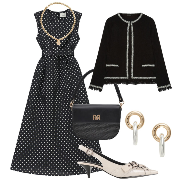 Outfit donna - S.Valentino retrò -@valentinadringoli. Stile Vintage retrò per Serata fuori. Abbinamento con décolleté, vestiti lunghi, borse a spalla, collane, orecchini, cardigans.