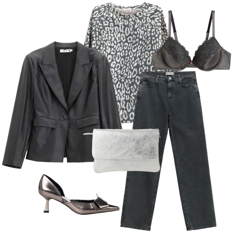 Outfit donna - Total look #2331850. Stile Chic per Serata fuori. Abbinamento con reggiseni, borse a spalla, décolleté, jeans dritti, blazer, maglieria.