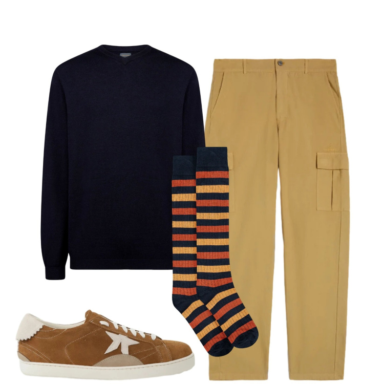 Outfit uomo - Total look #2331852. Stile Casual per Tutti i giorni. Abbinamento con sneakers, pantaloni cargo, maglieria, calzini.
