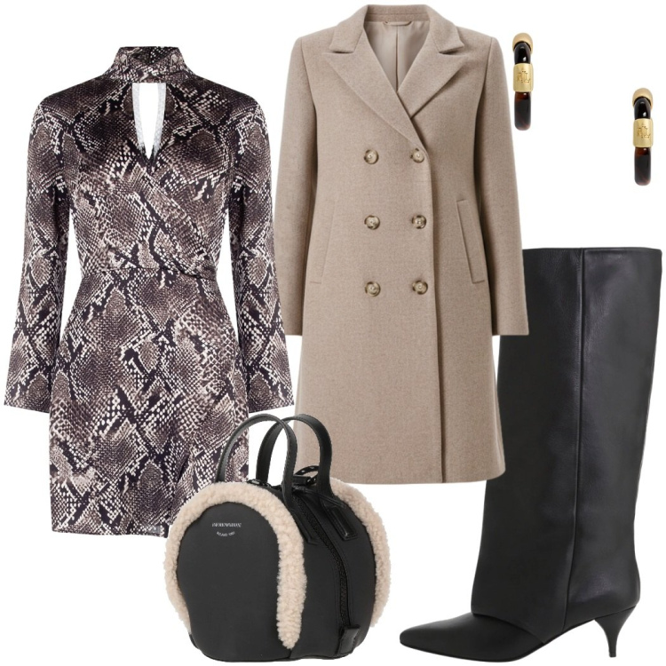 Outfit donna - Donna divertente!. Stile Glamour per Serata fuori. Abbinamento con zaini, stivali, vestiti corti, cappotti, orecchini.