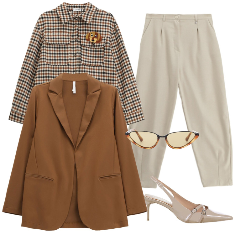 Outfit donna - Total look #2331912. Stile Trendy per Ufficio. Abbinamento con blazer, occhiali da sole, pantaloni, décolleté, camicie.