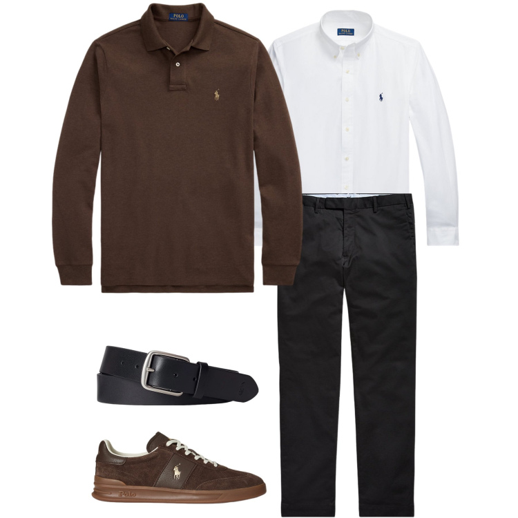 Outfit uomo - Man. Stile Trendy per Tutti i giorni. Abbinamento con camicie, cinture, pantaloni chino, sneakers, polo.