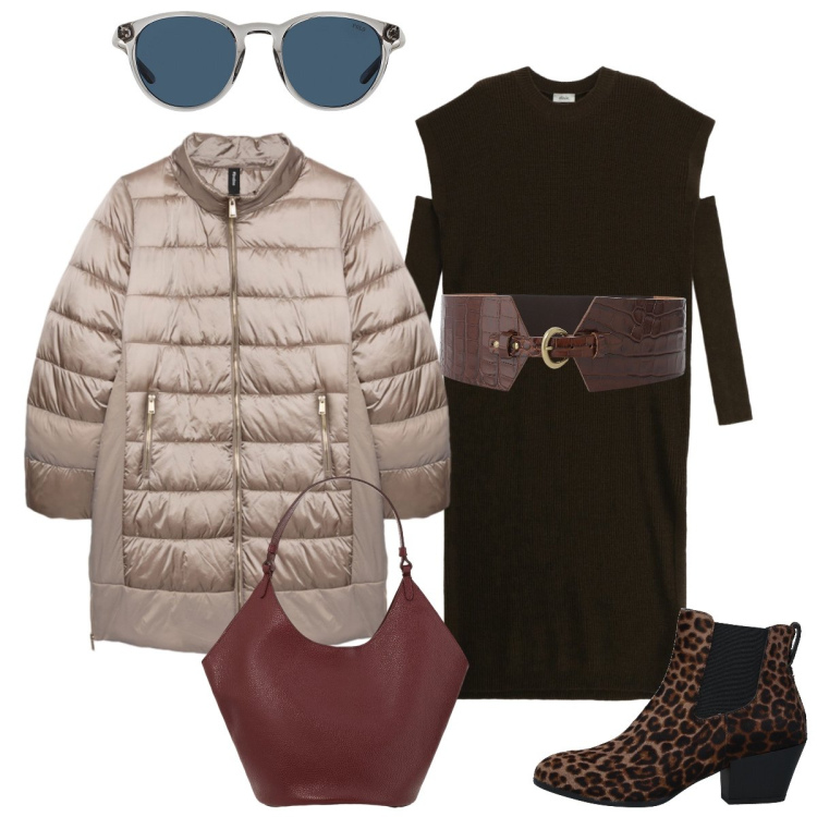 Outfit donna - In città. Stile Minimal per Tutti i giorni. Abbinamento con stivaletti, cinture, borse a spalla, vestiti midi/longuette, occhiali da sole, piumini.