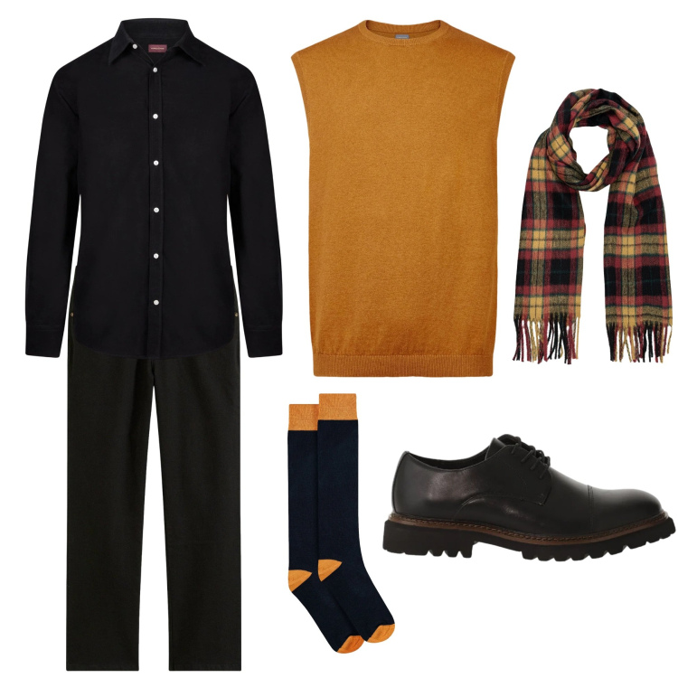 Outfit uomo - Vivace gilet. Stile Trendy per Tutti i giorni. Abbinamento con jeans dritti, scarpe stringate, gilet, camicie, calzini, sciarpe.