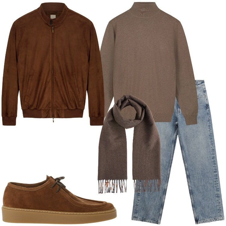 Outfit uomo - Casual raffinato. Stile Casual per Tutti i giorni. Abbinamento con jeans dritti, scarpe stringate, giacche, sciarpe, maglieria.