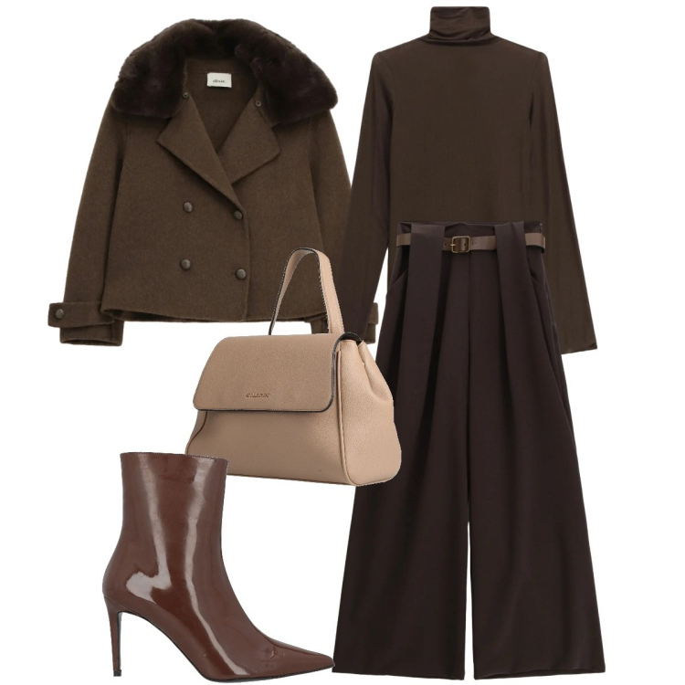 Outfit donna - Total look #2332310. Stile Trendy per Ufficio. Abbinamento con zaini, stivaletti, blazer, pantaloni a palazzo, t-shirt.