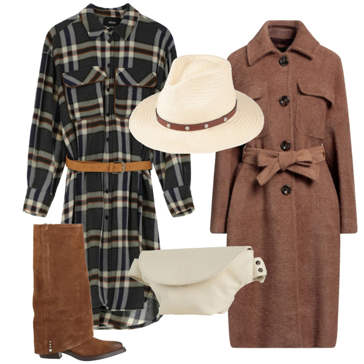 Outfit donna - Sullivan\'s Crossing. Stile Etnico per Tutti i giorni. Abbinamento con cappotti, marsupi, stivali, cappelli, vestiti midi/longuette.