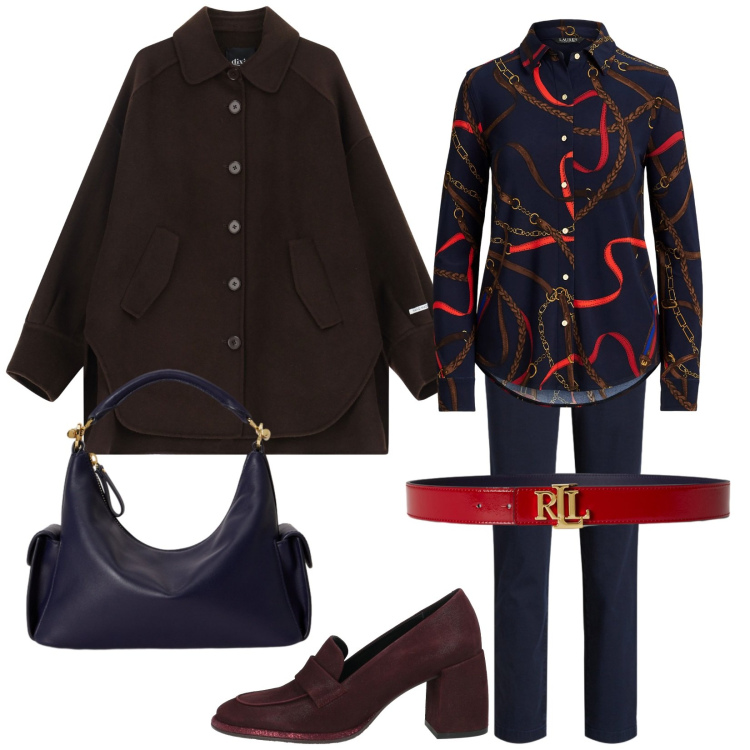 Outfit donna - Office. Stile Casual chic per Ufficio. Abbinamento con mocassini, cappotti, pantaloni corti, camicie, borse a spalla, cinture.