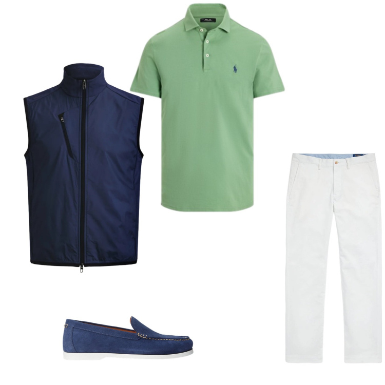 Outfit uomo - Total look #2332355. Stile Trendy per Tutti i giorni. Abbinamento con pantaloni, piumini, polo, scarpe stringate.